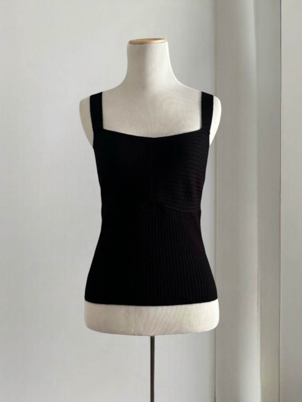Avec Les Filles Black Ribbed Knit Sleeveless Top